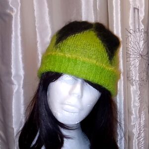 New Unisex Green and Black hat Mohair blend Made in Italy